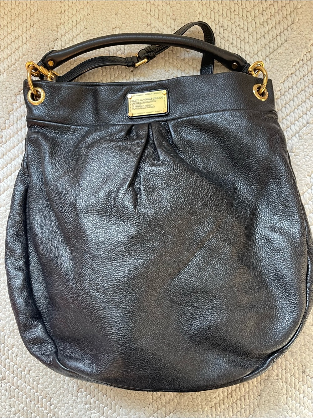 Marc by Marc Jacobs Black Pebbled Leather Shoulder Bag with Gold Hardware